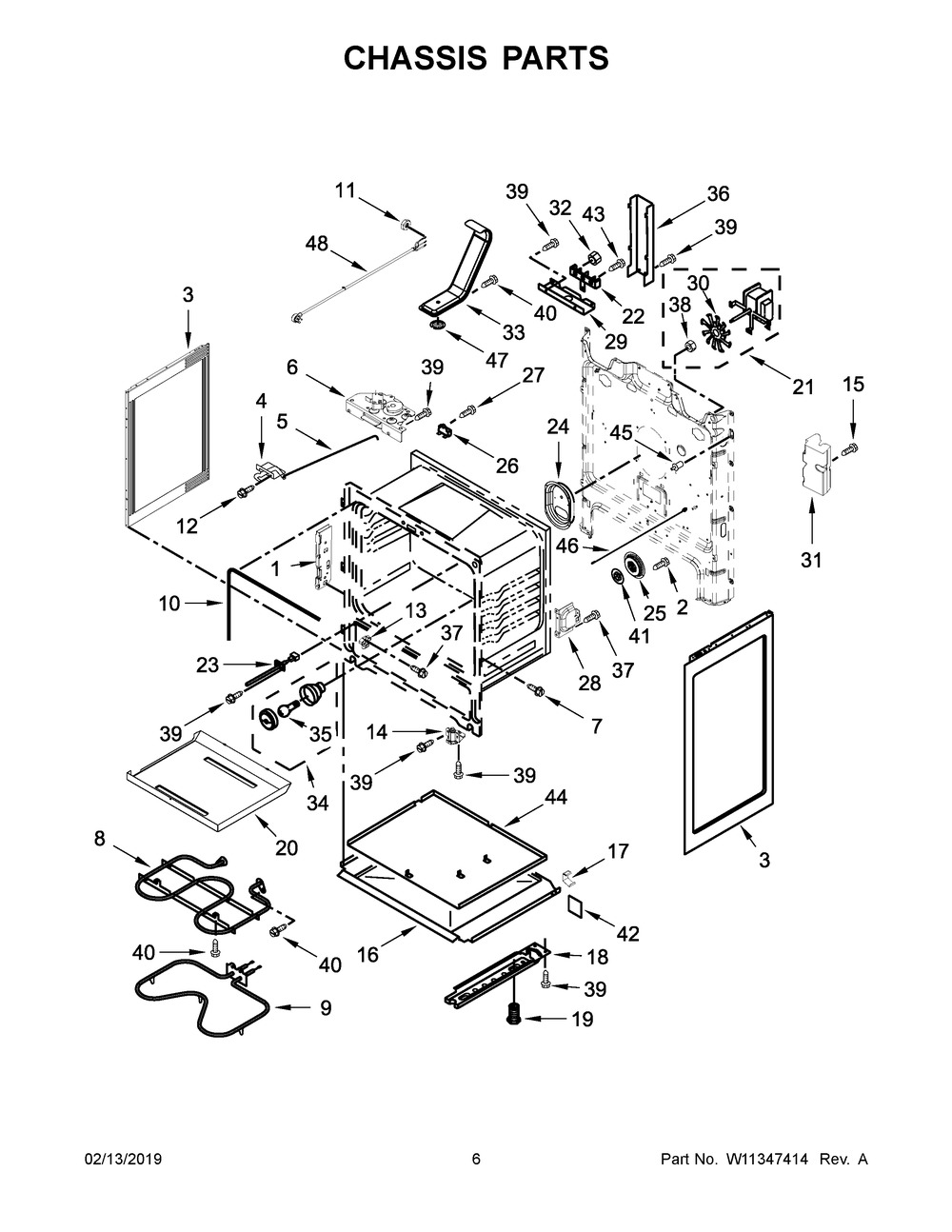 Chassis Parts Diagram and Parts List for YWFE520S0FW2  Whirlpool Range