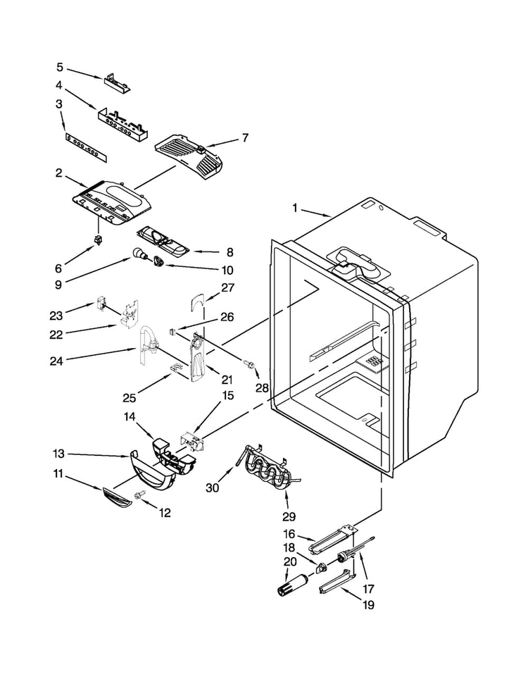 Refrigerator Liner Parts Diagram and Parts List for 10672013017  Kenmore Refrigerator