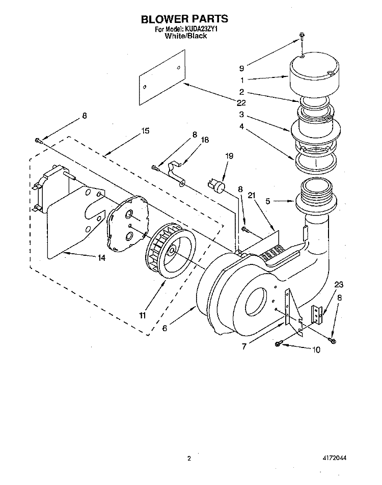 BLOWER Diagram and Parts List for KUDA23ZY1  KitchenAid Dishwasher