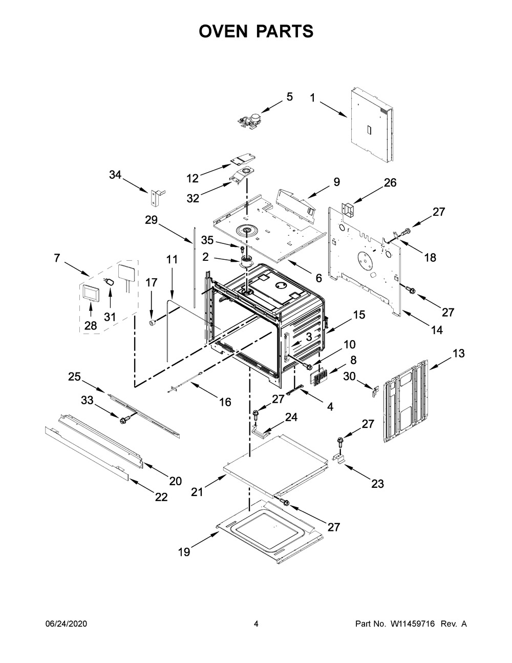 Oven Parts Diagram and Parts List for KOST100ESS04  Whirlpool Microwave Oven Combo