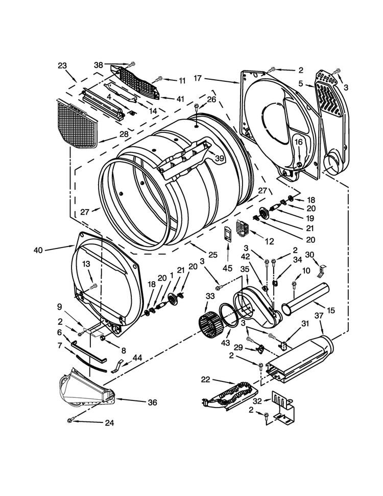 Bulkhead Parts Diagram and Parts List for 4KWED4750BQ1  Whirlpool Dryer