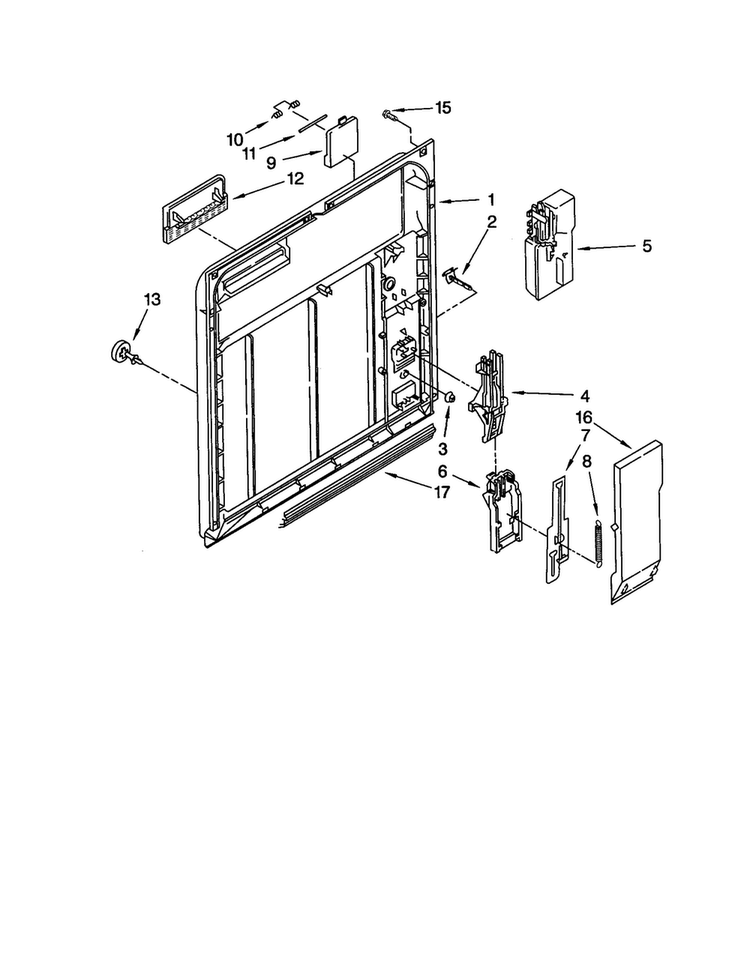 Inner Door Diagram and Parts List for DU850DWGX2  Whirlpool Dishwasher