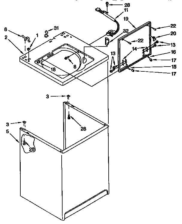 Top And Cabinet Diagram and Parts List for LSR7233BGO  Whirlpool Washer