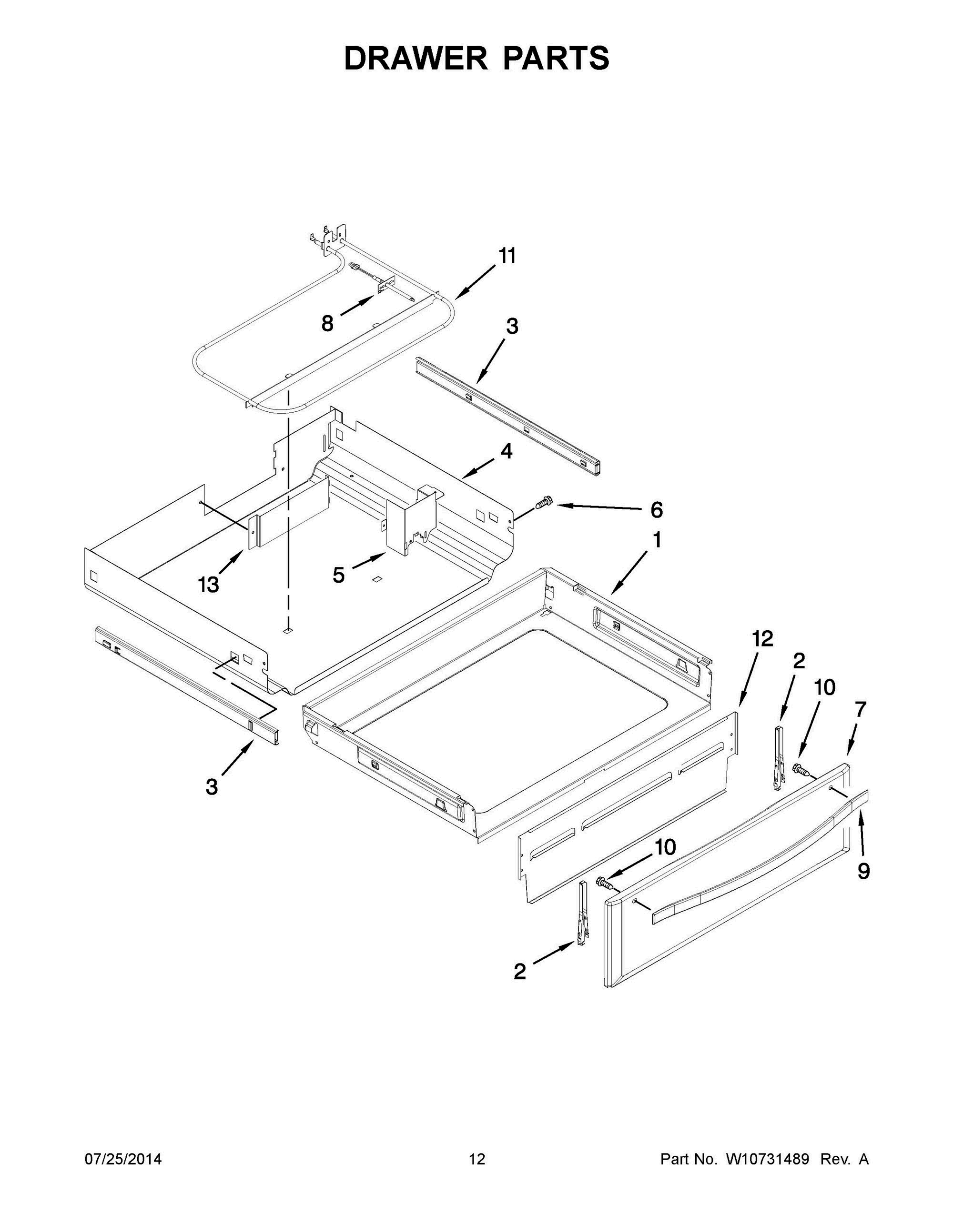07 - DRAWER PARTS Diagram and Parts List for YWFI910H0AS1  Whirlpool Range
