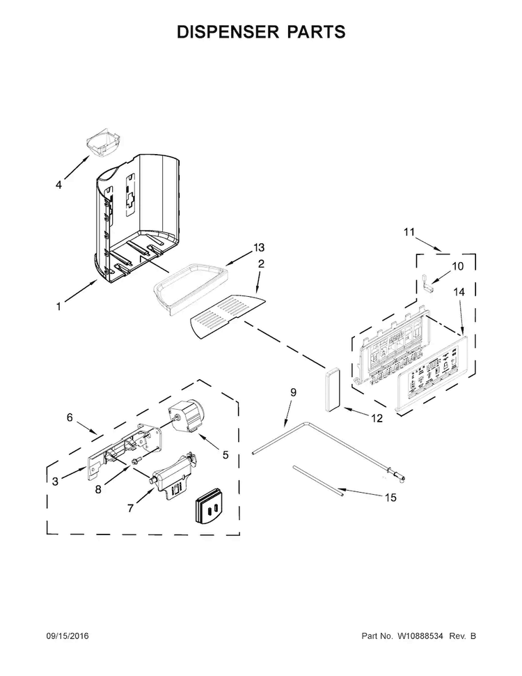 Dispenser Parts Diagram and Parts List for 10651769511  Kenmore Refrigerator