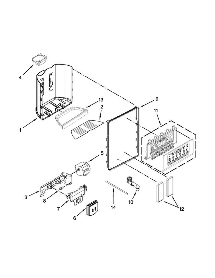 Dispenser Parts Diagram and Parts List for BRS75BRANA00  Whirlpool Refrigerator