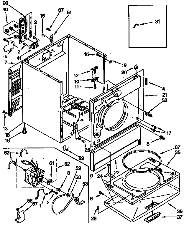 Cabinet Parts Diagram and Parts List for LEC6646AZO  Whirlpool Dryer
