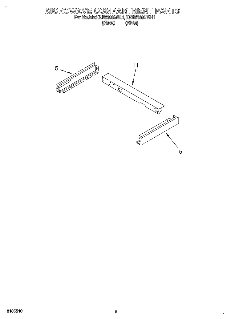 MICROWAVE COMPARTMENT Diagram and Parts List for KEMS308GWH1  KitchenAid Microwave Oven Combo