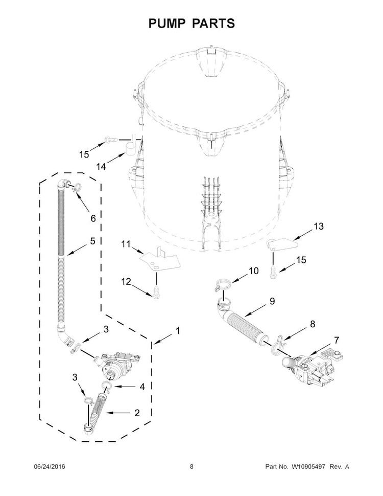 Pump Parts Diagram and Parts List for 11029133411  Kenmore Washer