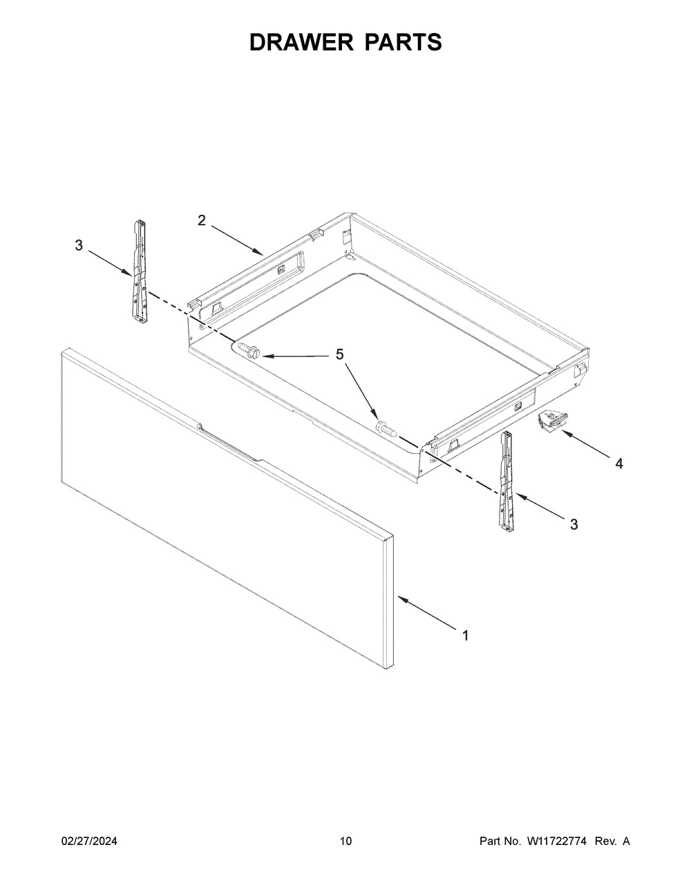 Drawer Parts Diagram and Parts List for WFES3530RS0  Whirlpool Range