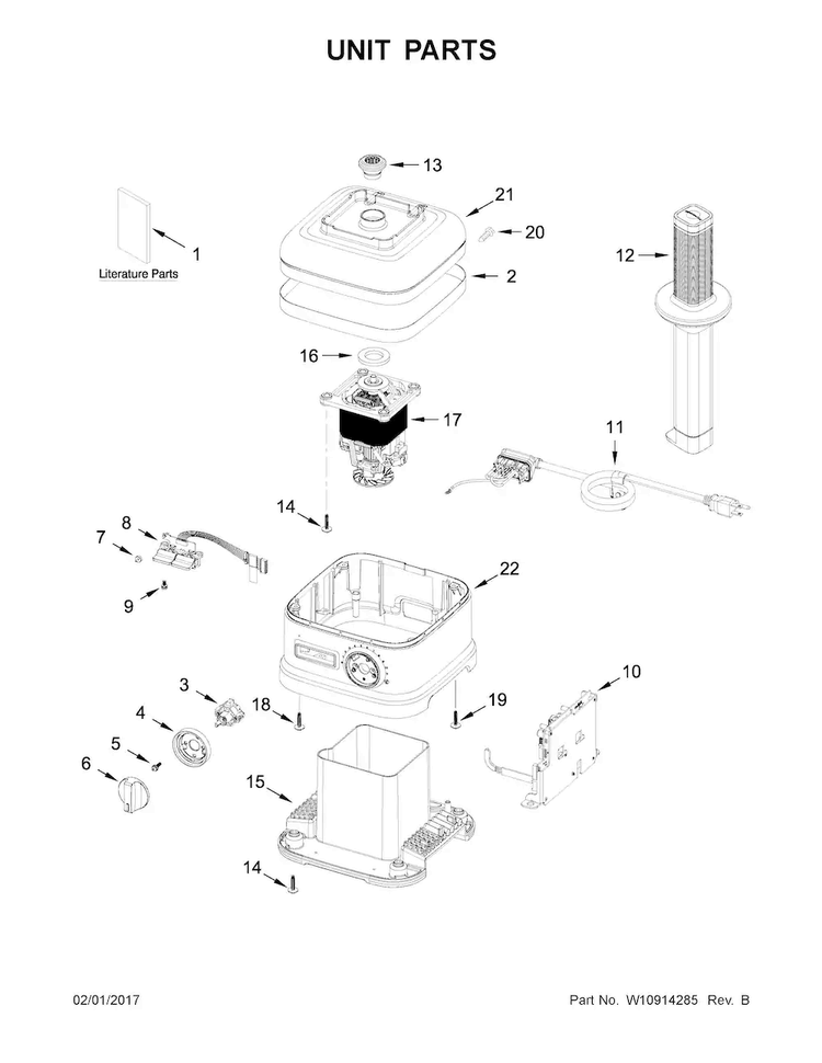 Unit Parts Diagram and Parts List for 4KSB7068OB0  KitchenAid Blender