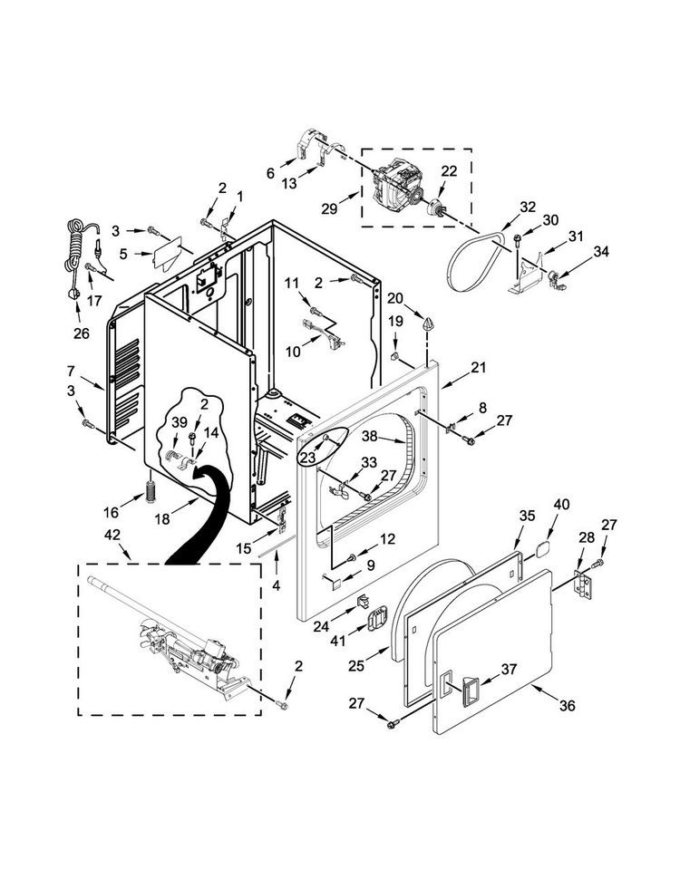 Cabinet Parts Diagram and Parts List for RGD4516FW0  Roper Dryer