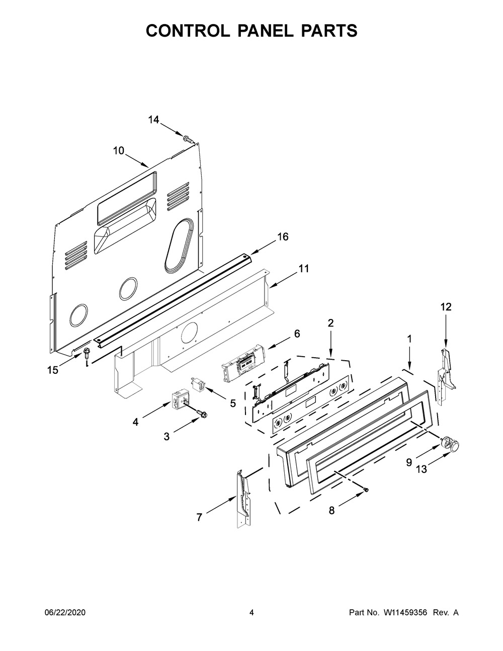 Control Panel Parts Diagram and Parts List for KFEG504KPS0  Whirlpool Range