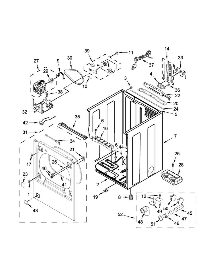 Cabinet Parts Diagram and Parts List for 7MWGD8000EW2  Whirlpool Dryer