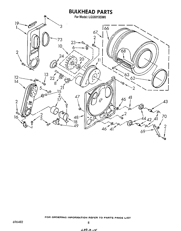 BULKHEAD Diagram and Parts List for LG5601XSW0  Whirlpool Dryer