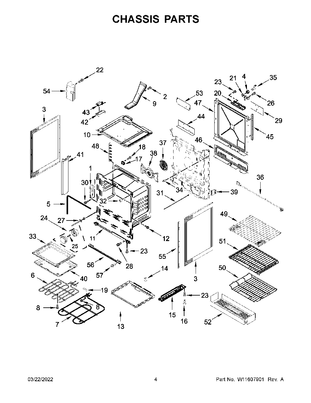Chassis Parts Diagram and Parts List for YKSEB900EWH6  KitchenAid Range
