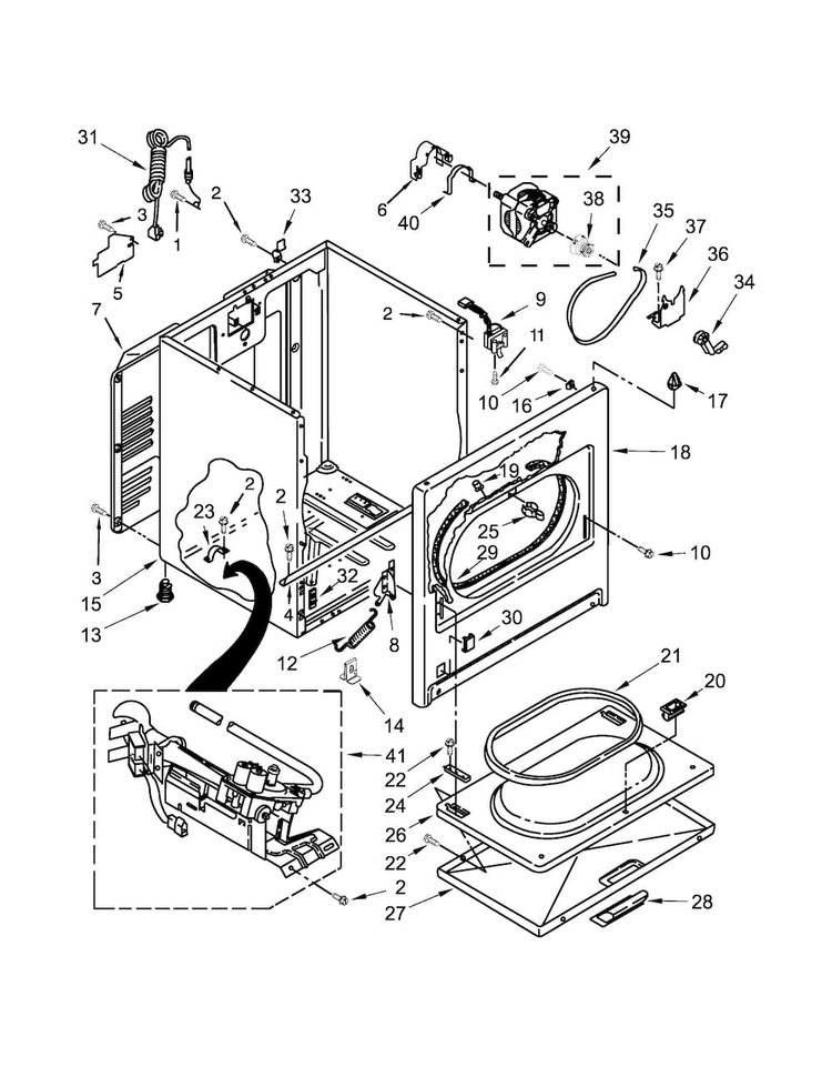 Cabinet Parts Diagram and Parts List for 7MWGD1600DQ0  Whirlpool Dryer