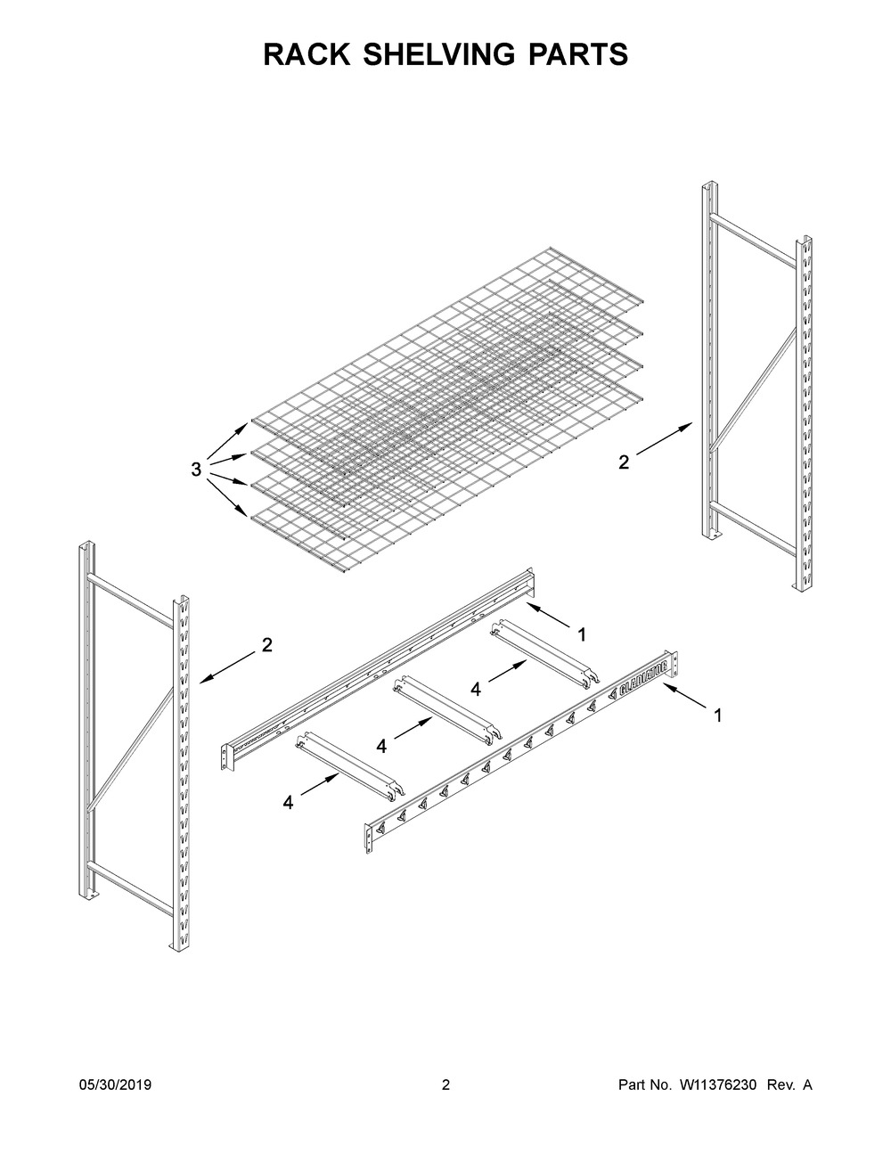 Rack Shelving Parts Diagram and Parts List for GARS774XEG01  Whirlpool Cabinet