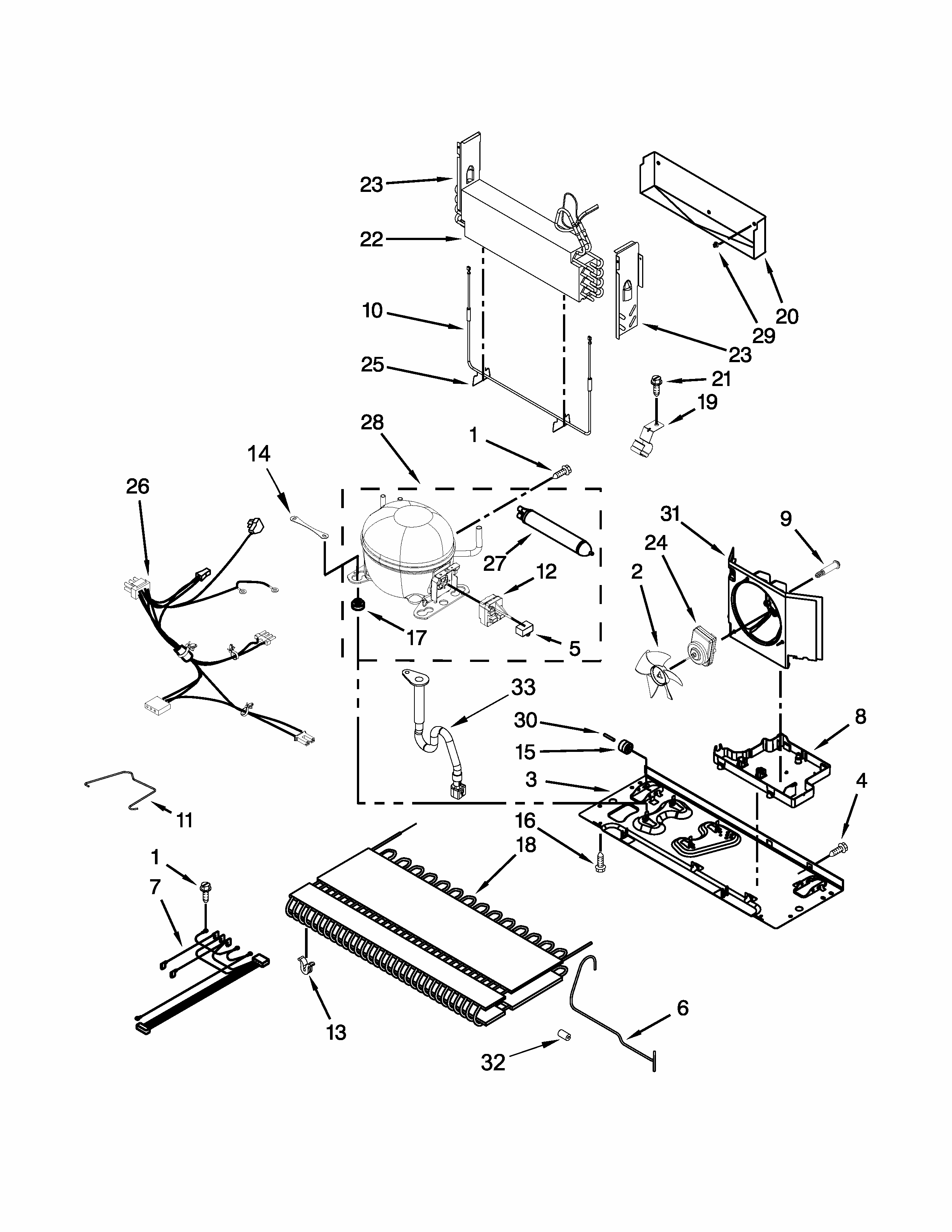 Unit Parts Diagram and Parts List for 59679412411  Kenmore Refrigerator