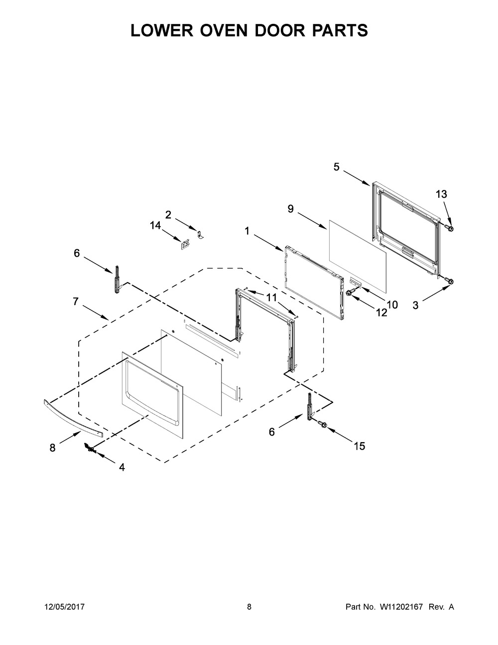 Lower Oven Door Parts Diagram and Parts List for WOD51EC7HB00  Whirlpool Wall Oven