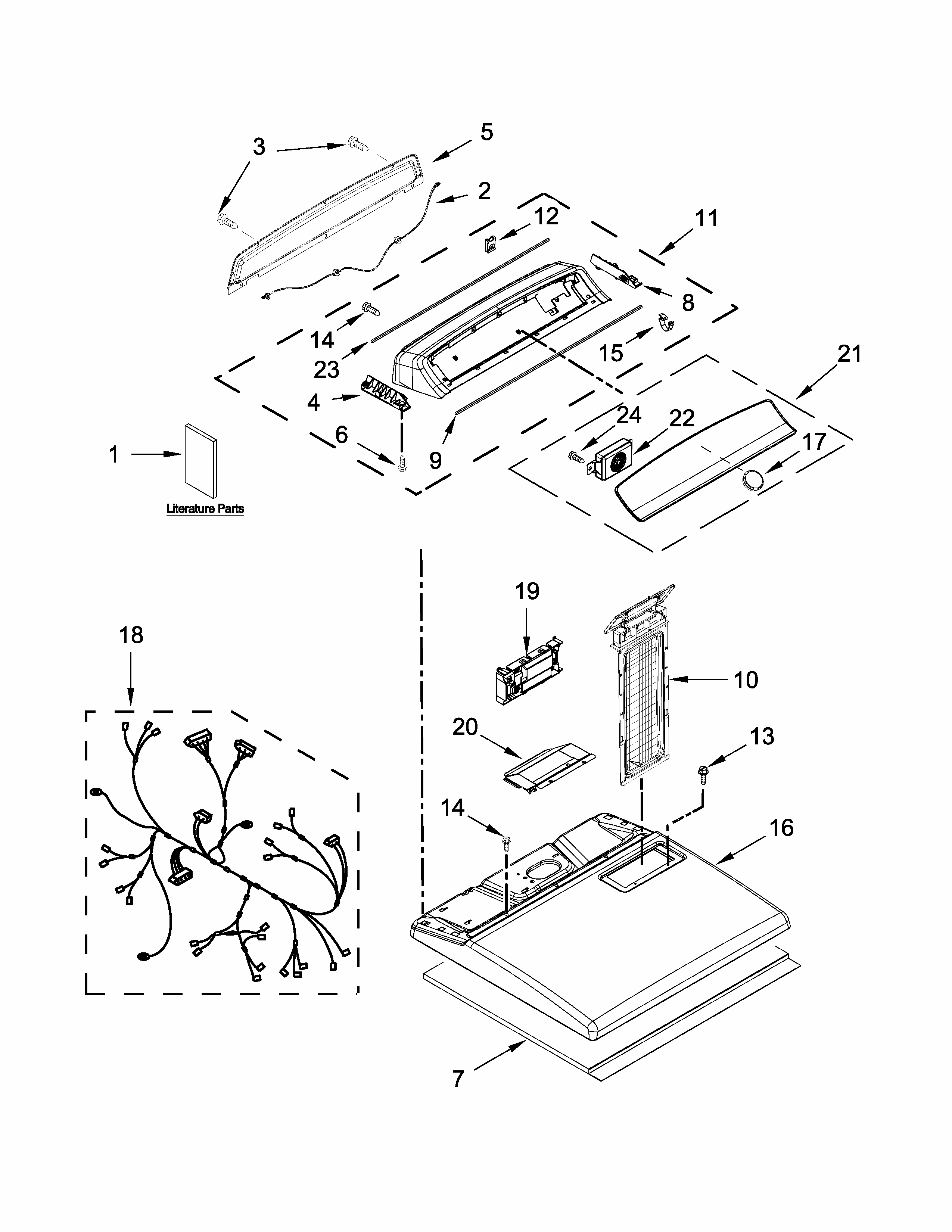 Top And Console Parts Diagram and Parts List for 110C66132410  Kenmore Dryer