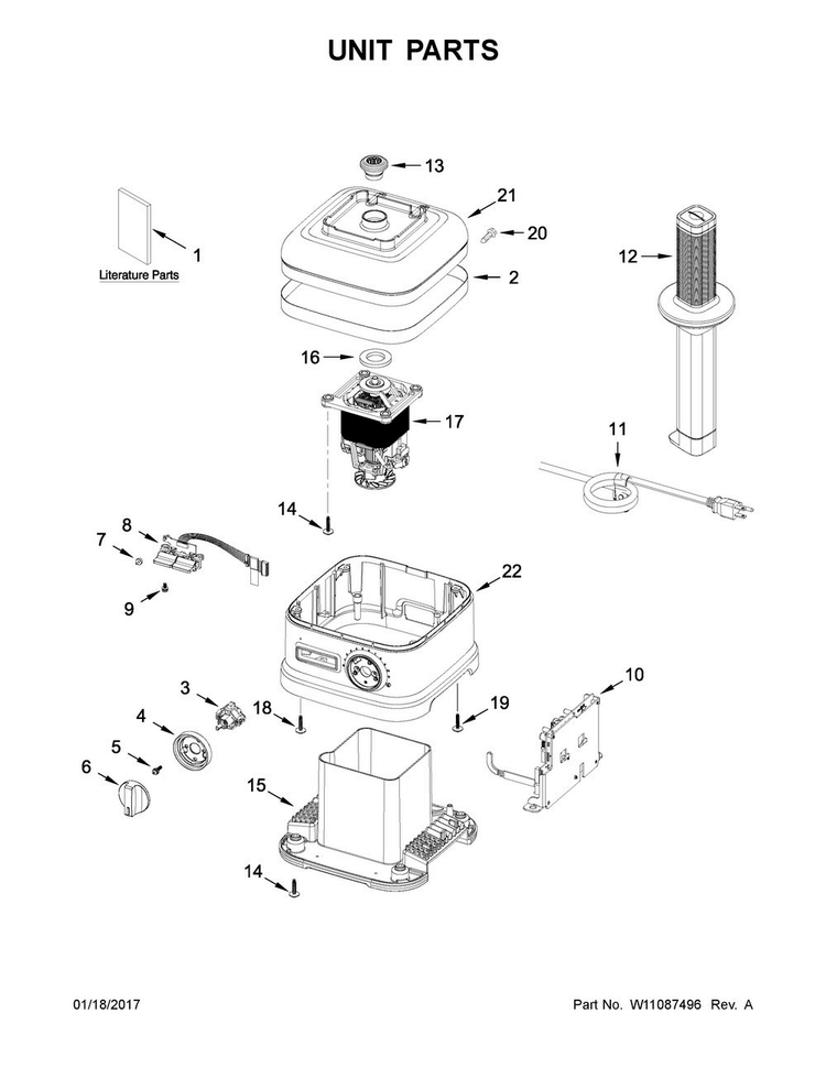 Unit Parts Diagram and Parts List for 5KSB7068BOB0  KitchenAid Blender