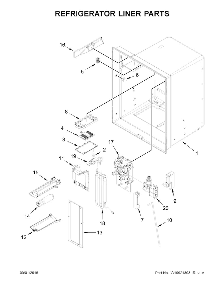 Refrigerator Liner Parts Diagram and Parts List for WRX735SDBH01  Whirlpool Refrigerator