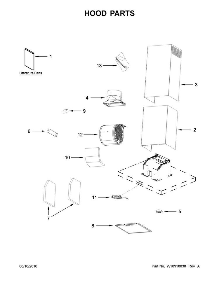 Hood Parts Diagram and Parts List for WVW57UC0FS1  Whirlpool Range Hood