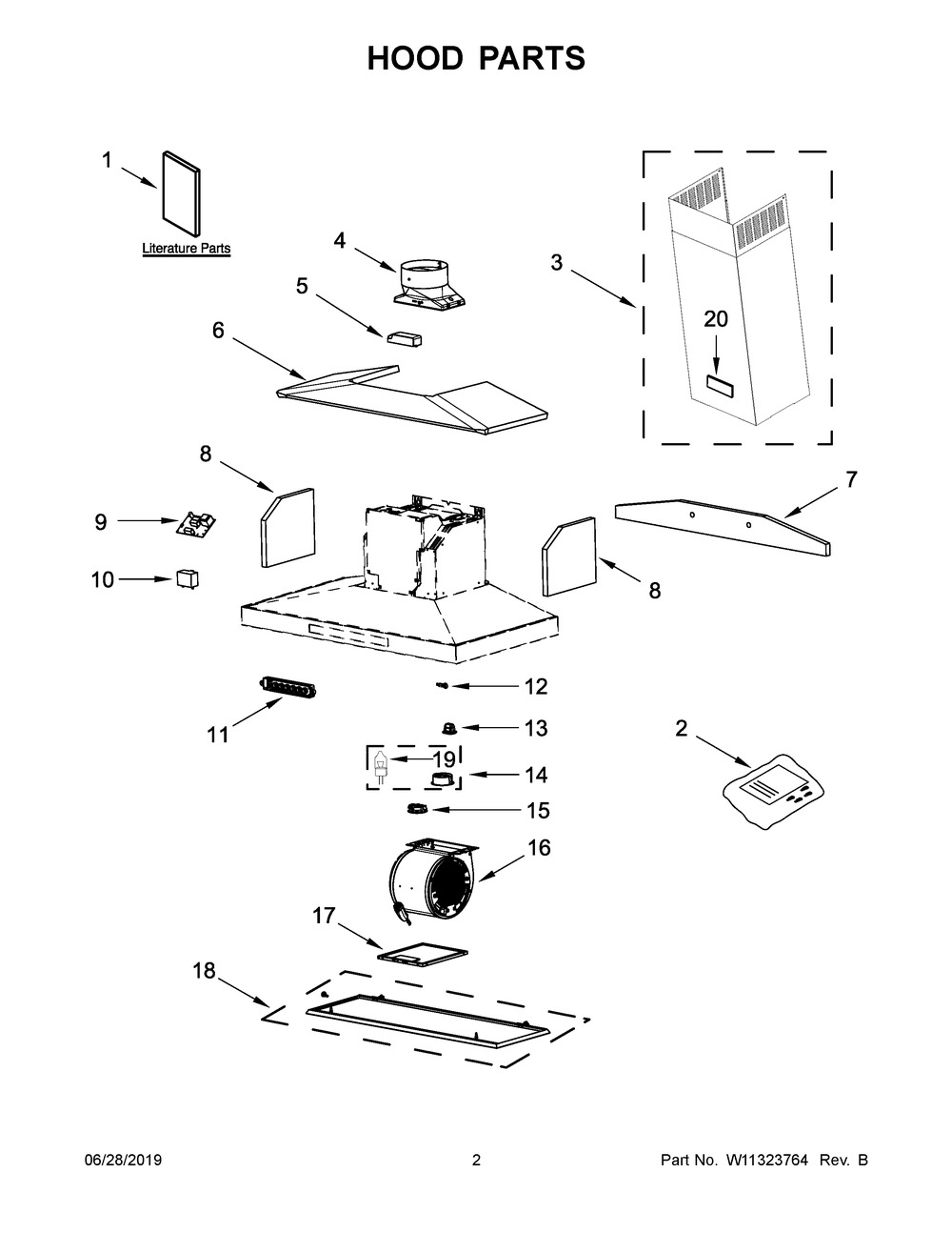 Hood Parts Diagram and Parts List for KVWB606DBS1  Whirlpool Range Hood