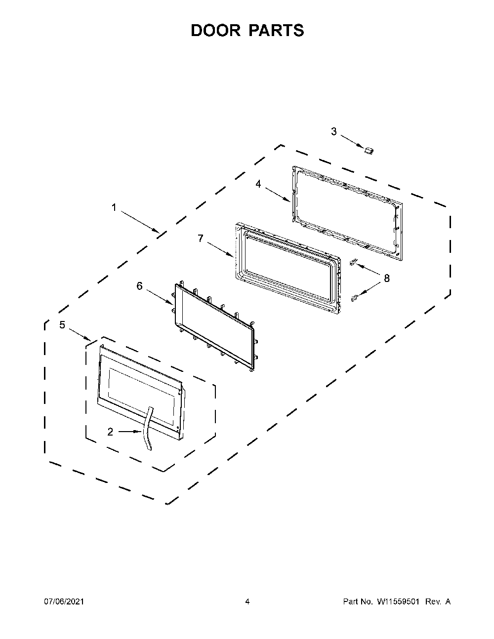 03 - Door Parts Diagram and Parts List for YWMH53521HV05  Whirlpool Microwave