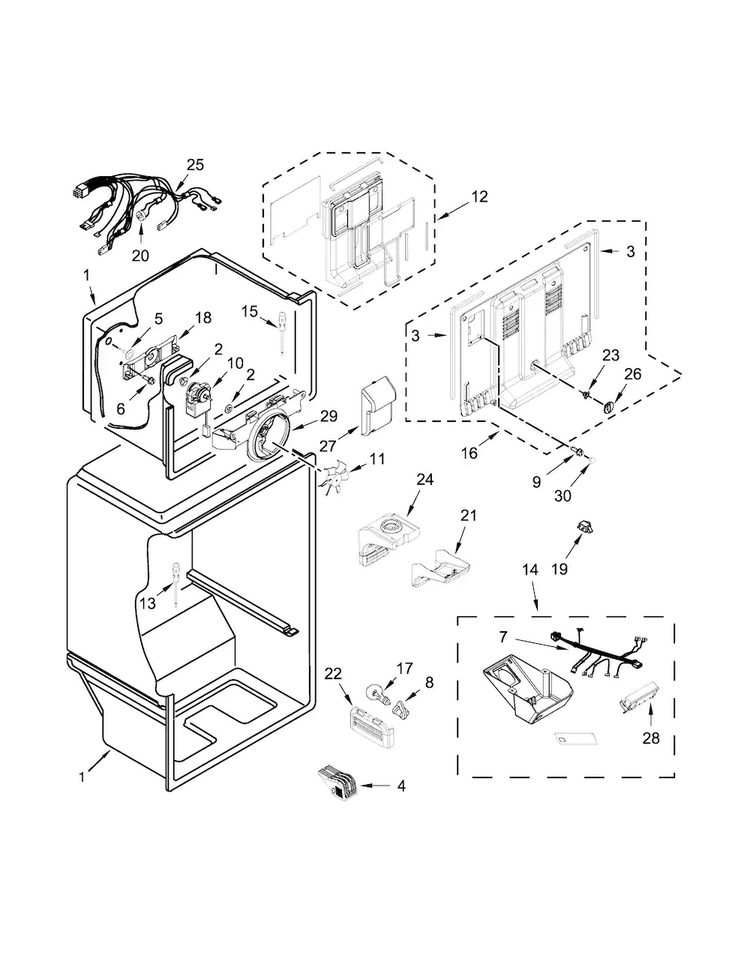 Liner Parts Diagram and Parts List for WRT519SZDM00  Whirlpool Refrigerator
