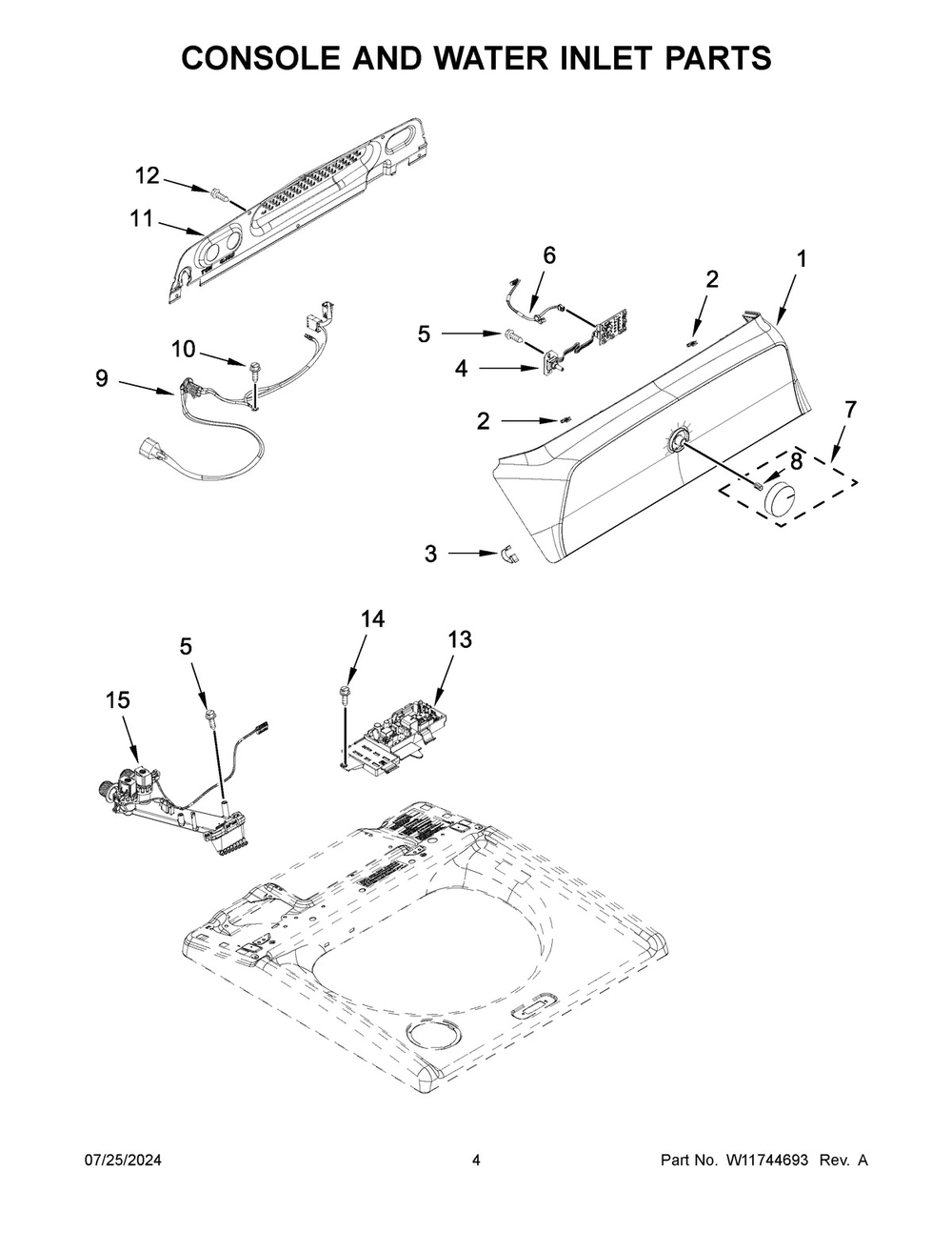 03 - Console And Water Inlet Parts Diagram and Parts List for WTW5057LW1  Whirlpool Washer