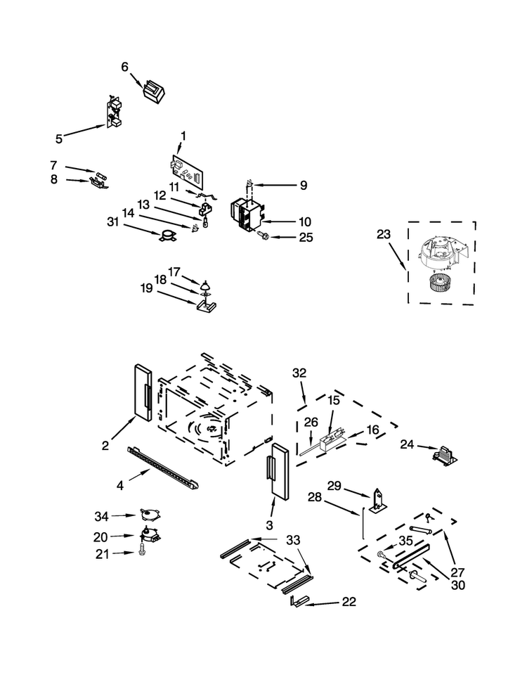 Cabinet And Stirrer Parts Diagram and Parts List for WOC54EC7AB03  Whirlpool Microwave