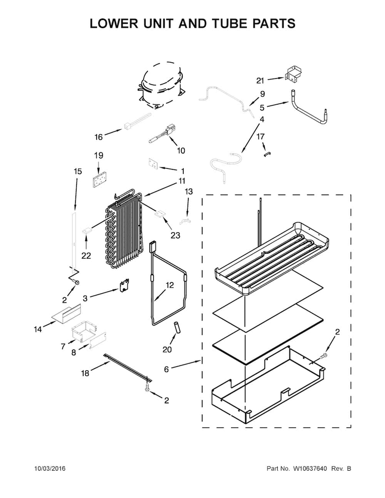 Lower Unit And Tube Parts Diagram and Parts List for KSSC48QVS06  KitchenAid Refrigerator