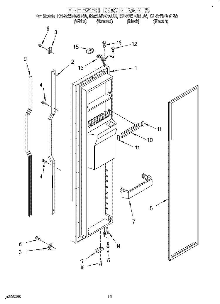 FREEZER DOOR Diagram and Parts List for KSRS27FGAL00  KitchenAid Refrigerator