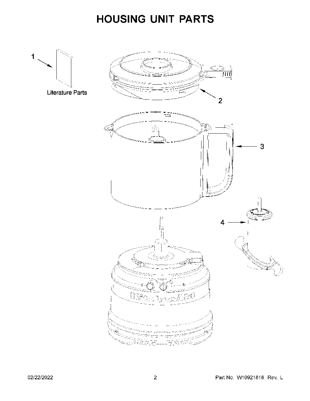 Housing Unit Parts Diagram and Parts List for KFC3516VB0  KitchenAid Food Processor