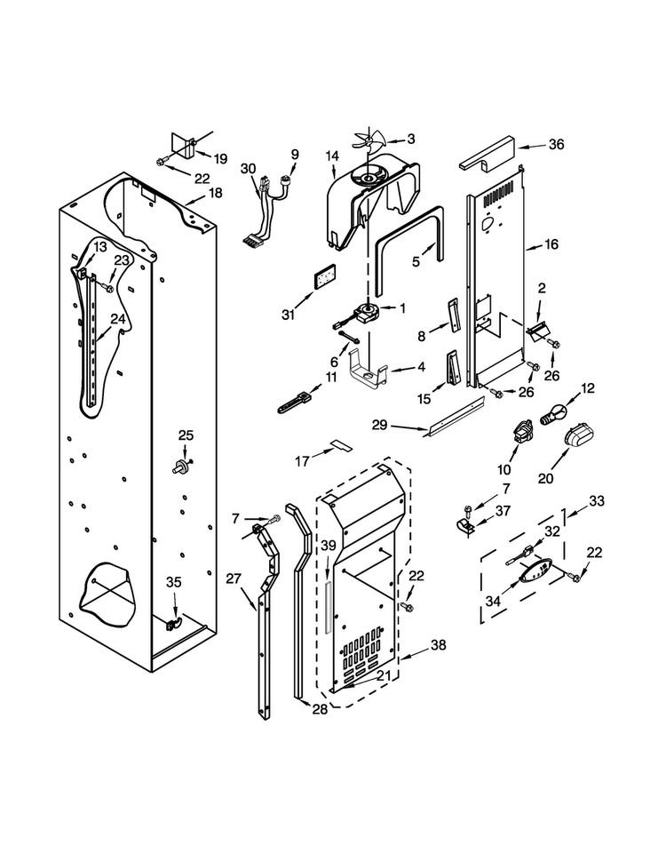 Freezer Liner And Air Flow Parts Diagram and Parts List for KSSC48FTS20  KitchenAid Refrigerator