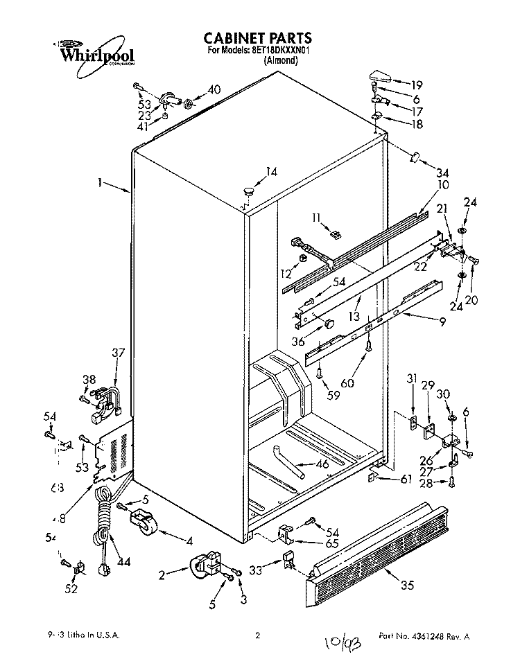 CABINET Diagram and Parts List for 8ET18DKXXN01  Whirlpool Refrigerator