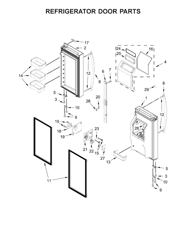 Refrigerator Door Parts Diagram and Parts List for WRV986FDEM01  Whirlpool Refrigerator