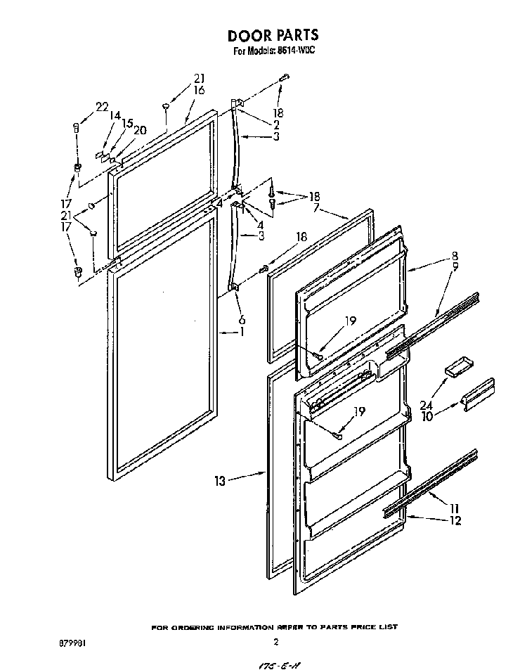 Door Diagram and Parts List for 8614*0C  Roper Refrigerator