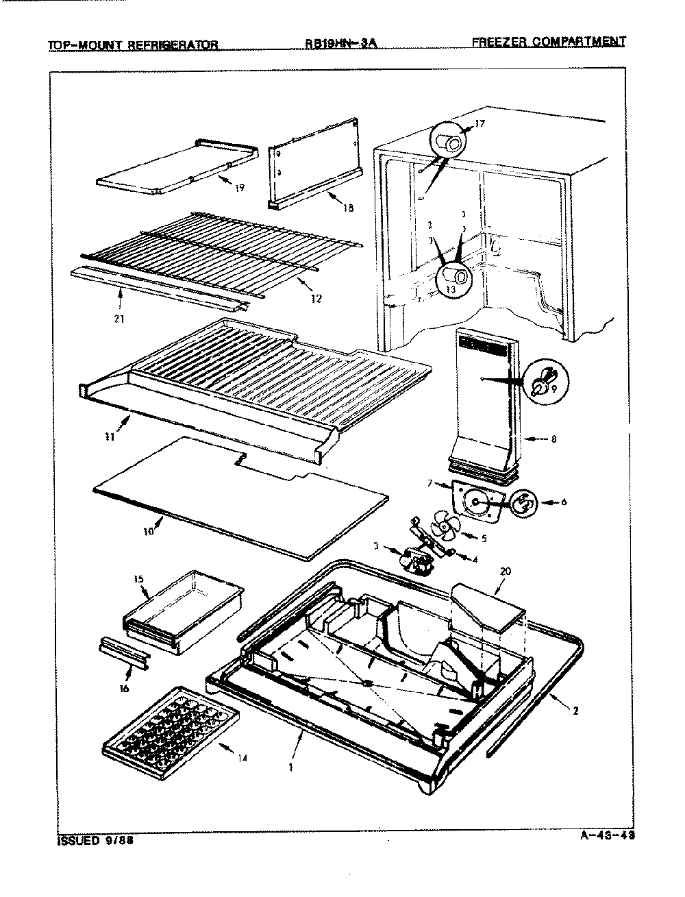 02 - Freezer Compartment Diagram and Parts List for RB19HA-3A  Whirlpool Refrigerator