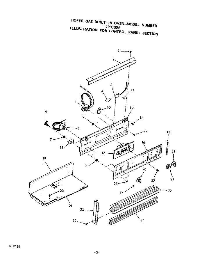 CONTROL PANEL Diagram and Parts List for 1093B3A  Roper Wall Oven