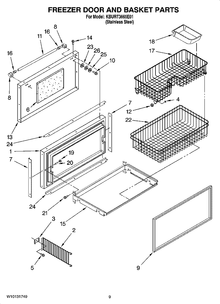 FREEZER DOOR AND BASKET PARTS Diagram and Parts List for KBURT3665E01  KitchenAid Refrigerator