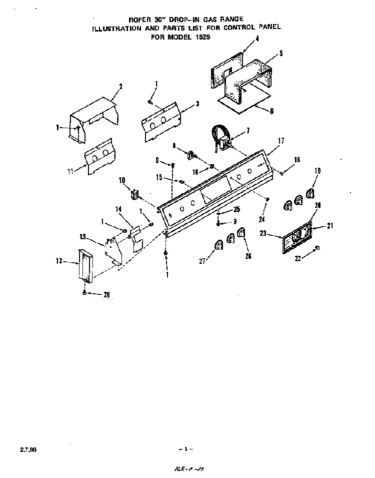 Control Panel Diagram and Parts List for 1525*3A  Roper Range