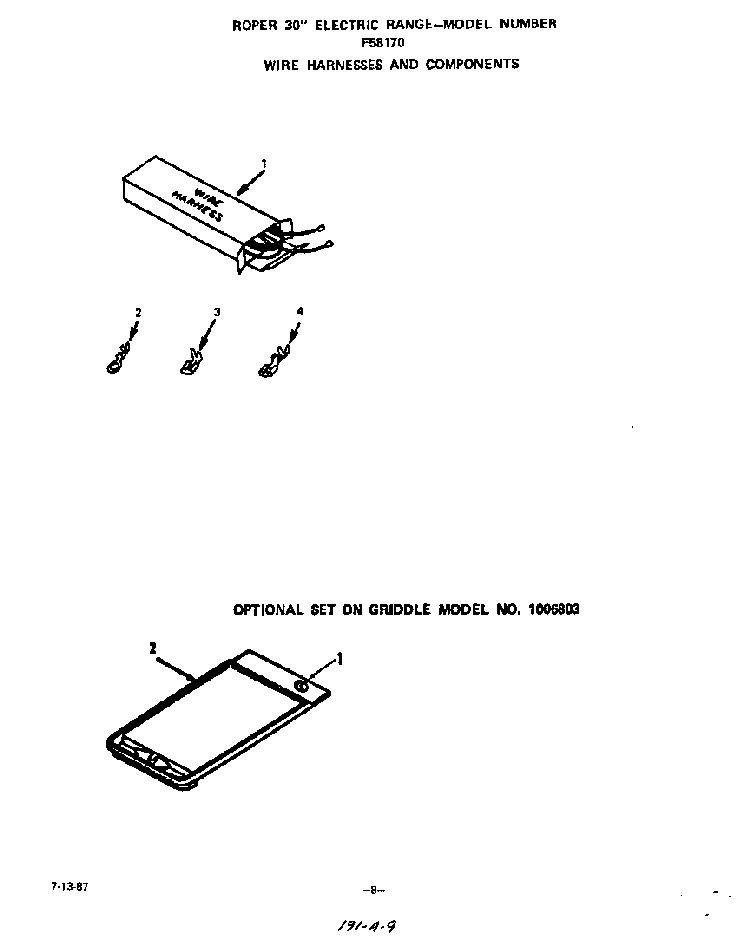 Wire Harness Diagram and Parts List for F5817*0  Roper Range