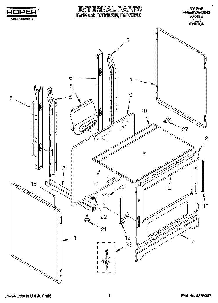 EXTERNAL Diagram and Parts List for FGP310BW0  Roper Range