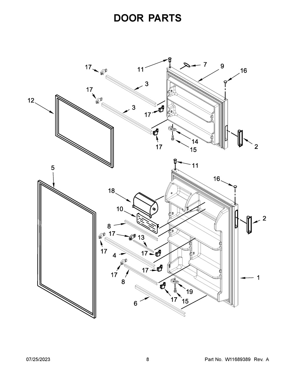 Door Parts Diagram and Parts List for WRT348FMES05  Whirlpool Refrigerator
