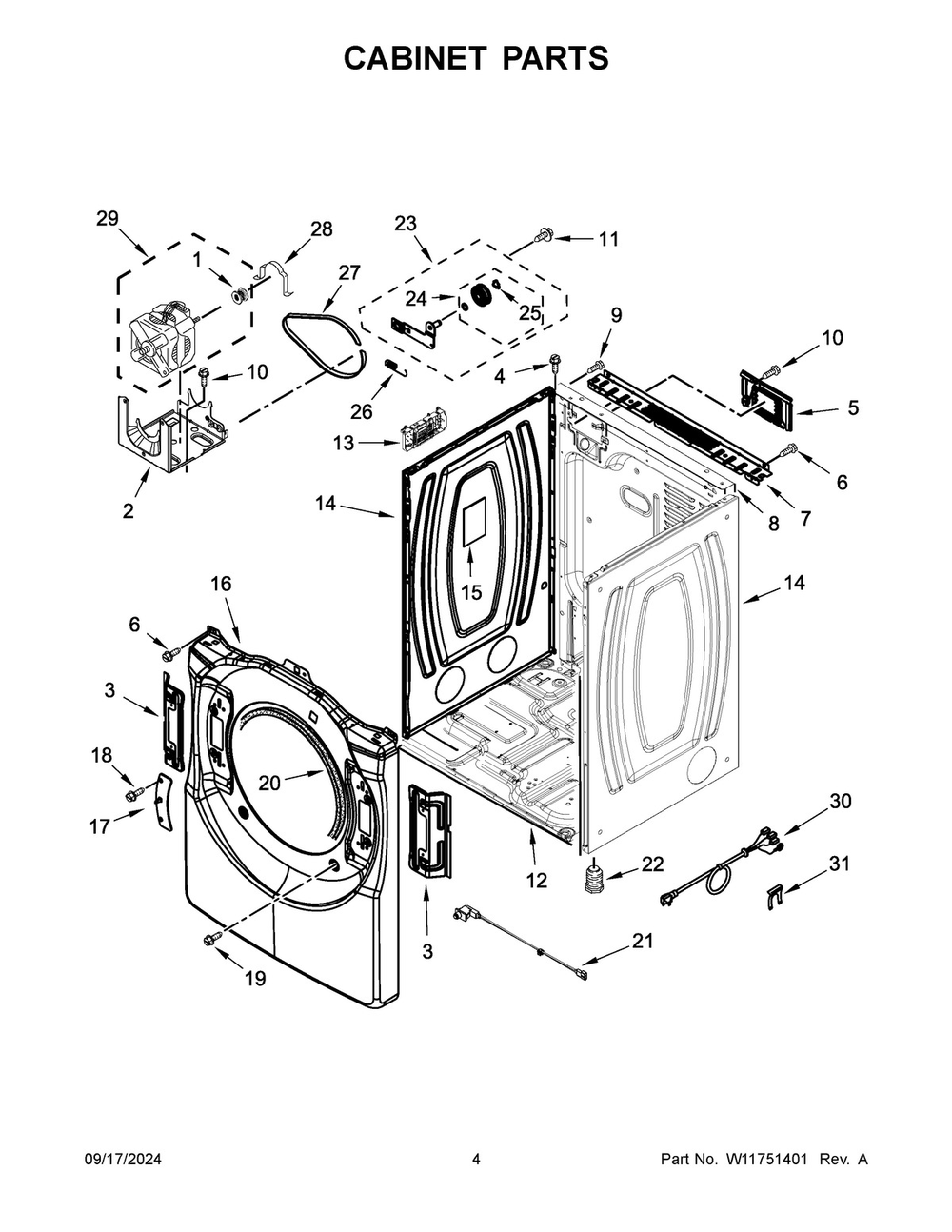 03 - Cabinet Parts Diagram and Parts List for YWED5220RW0  Whirlpool Dryer