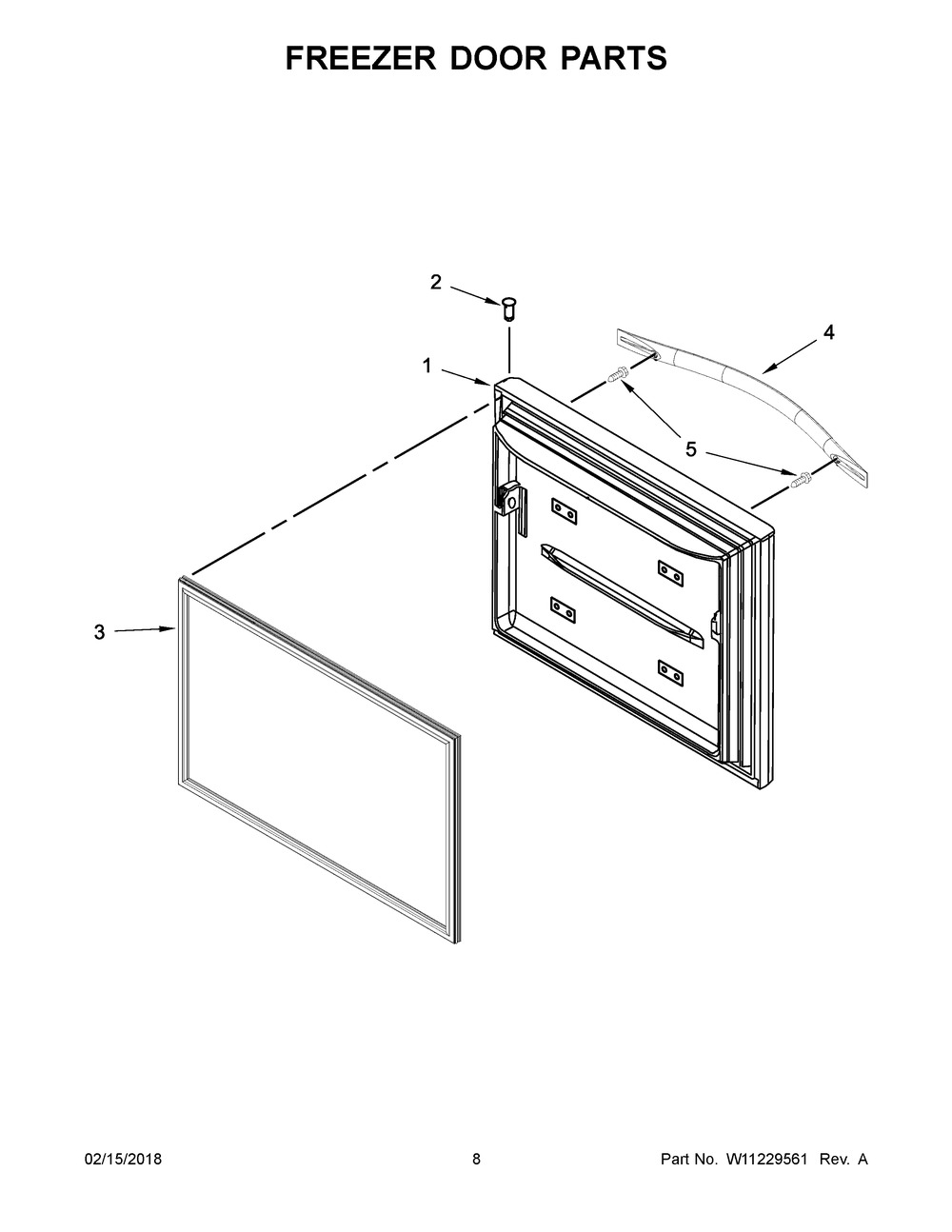 Freezer Door Parts Diagram and Parts List for WRF560SMHZ00  Whirlpool Refrigerator