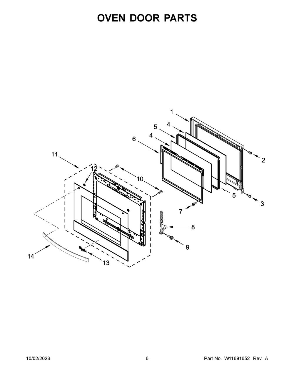 Oven Door Parts Diagram and Parts List for WOES5030LB01  Whirlpool Wall Oven